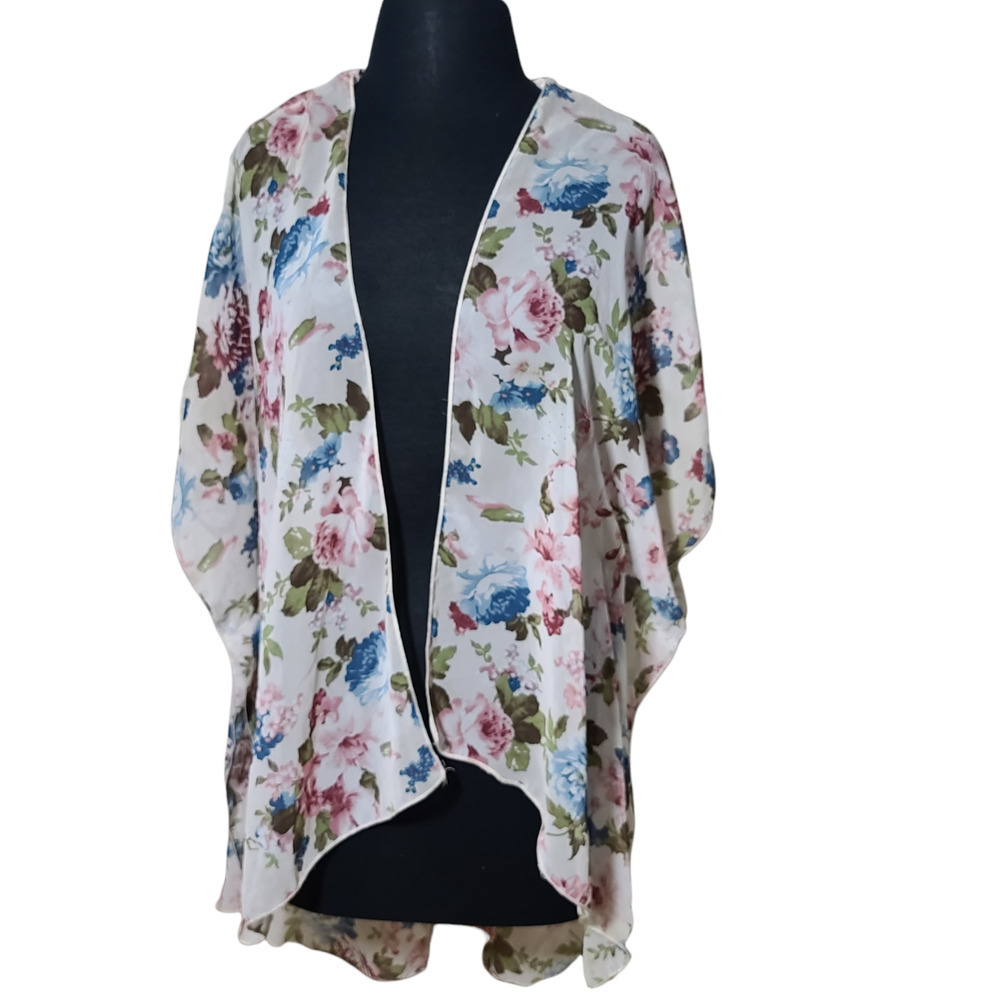 minimi sheer floral cover up , kimono short sleeve sz M